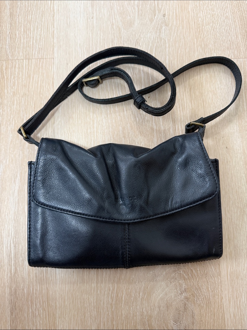 margot Black Leather Fold-Over Crossbody Bag